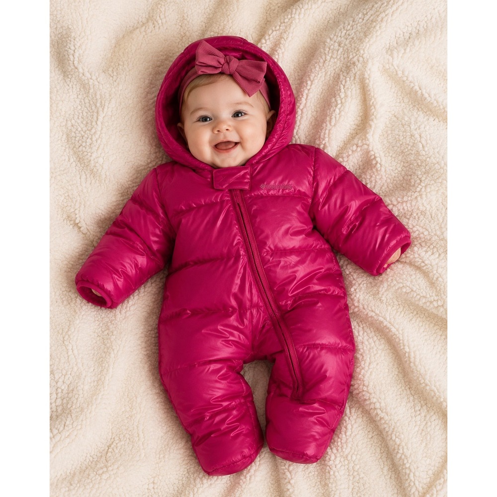 Columbia Snuggly Bunny Bunting Down Puffer Suit Pink Zip Up Infant 6 Months